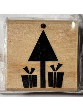 Michaels Craft Store Wood Mounted Rubber Stamp Christmas Tree Presents Art New